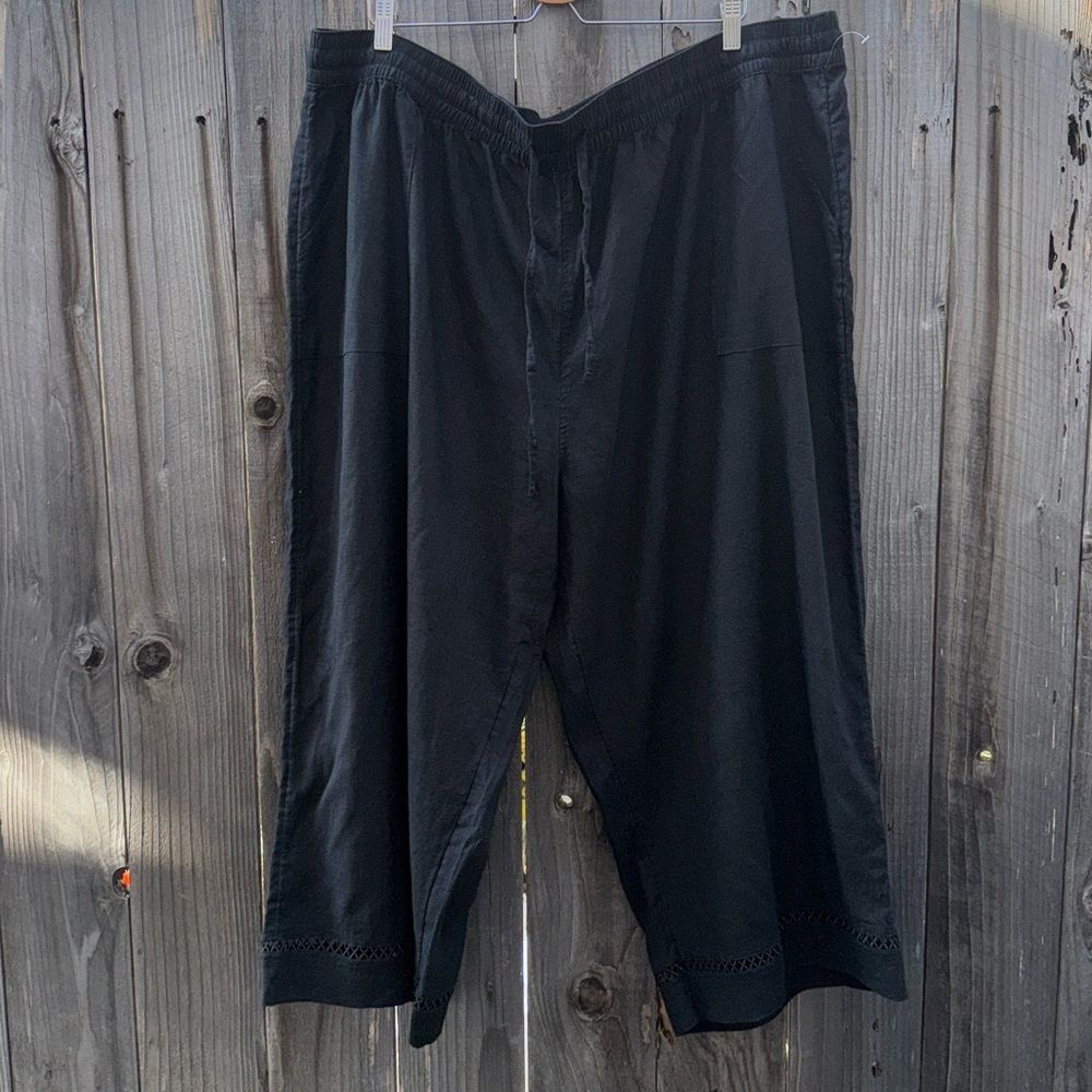 Joie Green Plus Size Linen Blend Wide Leg Cropped Pants Black Size 3X